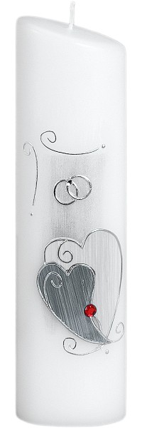 Silber-Hochzeitskerze, silberne Herzen und Ringe, Oval 240x65x45, Nr.2526
