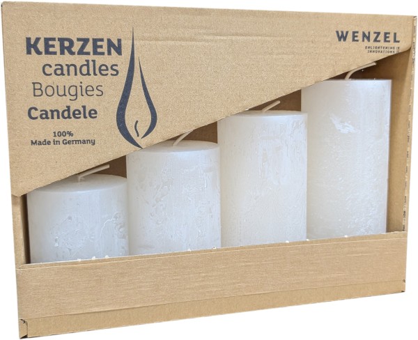 Rustic Kerzenset, 8+10+12+14 x 6 cm, wollweiß
