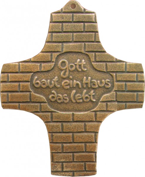Bronzekreuz, 802021, Gott baut ein Haus, das lebt, 9 x 8 cm
