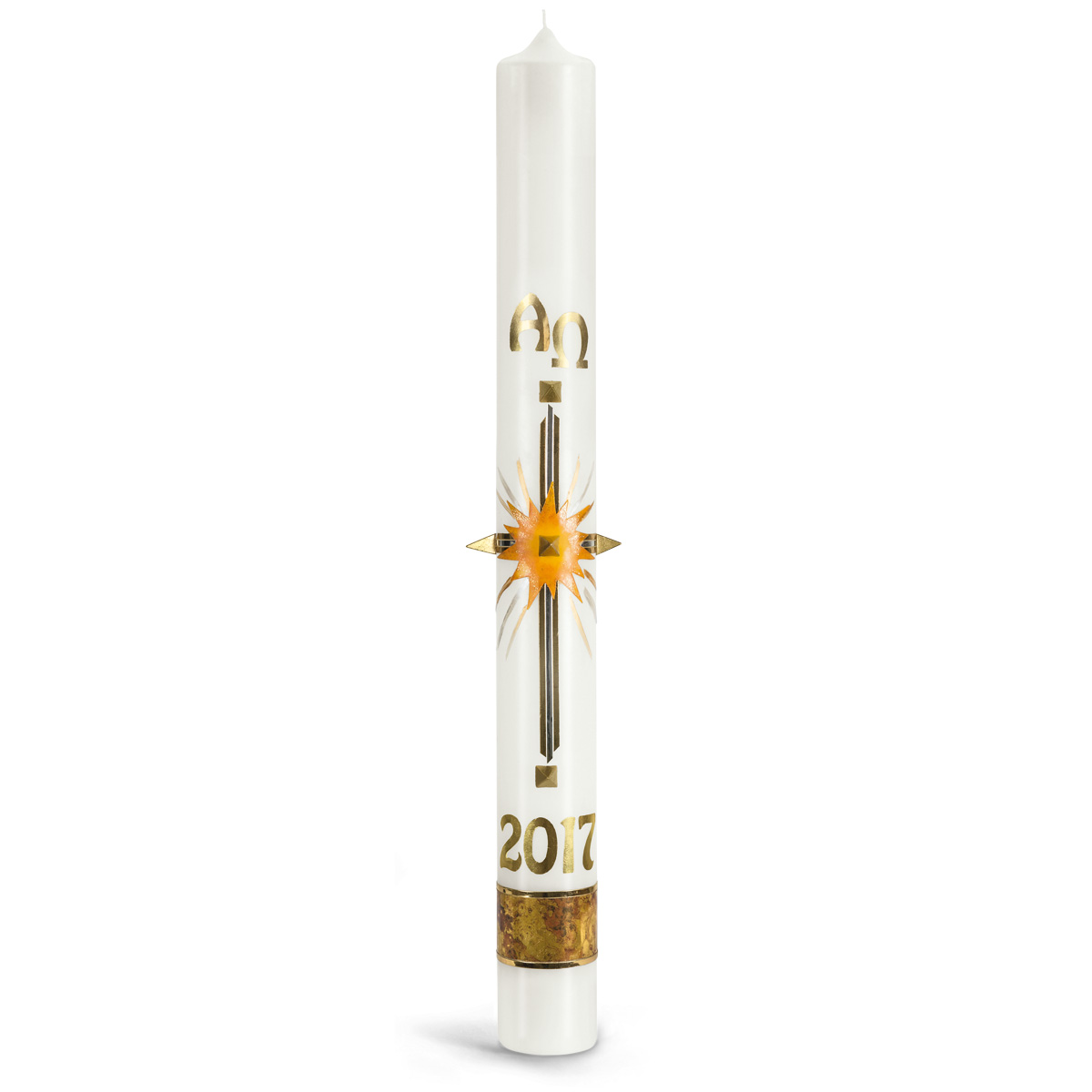 Osterkerze, 17.OK7, Sonne, Kreuz gold, m. gold. Wachsnägeln