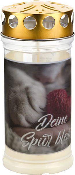 12 Grablichter, Memoriam Nr. 420, 4Tage, Katze, Deine Spur bleibt, mit Deckel