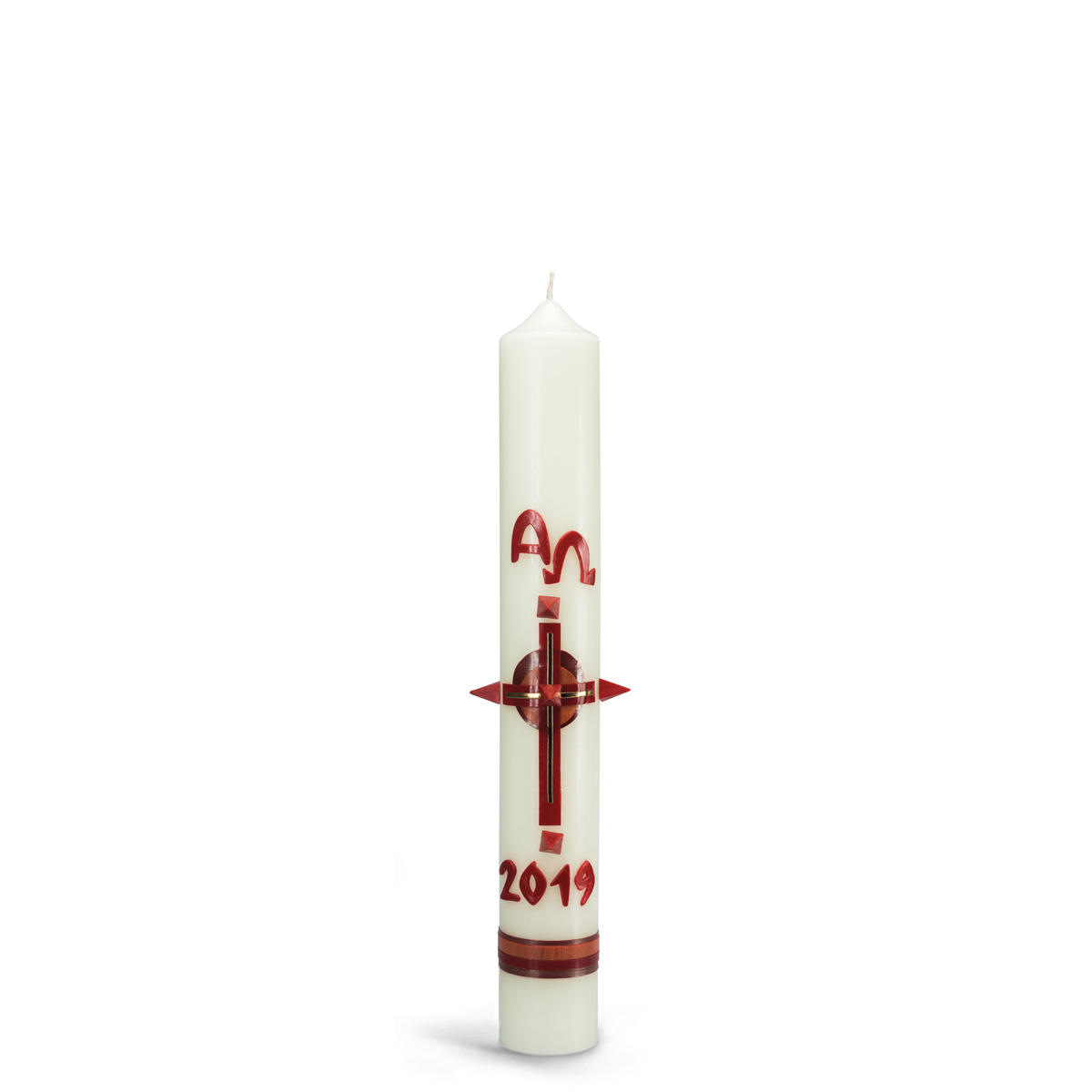 Osterkerze, 18.6009, Kreuz, rot, mit roten Nägeln