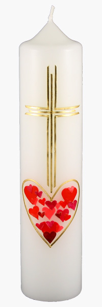Kommuniontischkerze, 4851, 265x60, weiß, Nahe dem Herzen Jesu, Liebe