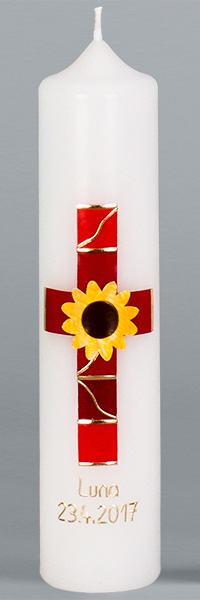 Kommuniontischkerze, 4904, 265x60, weiß, Sonnenblume