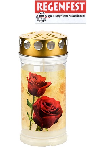 12 Grablichter, Memoriam Nr.413, ~ 4 Tage, Rosen, mit Deckel
