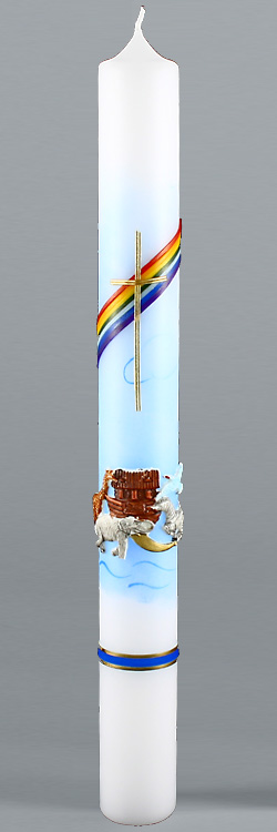 Kommunionkerze, 5830, 400x40, weiß, Arche Noah, blau, gold
