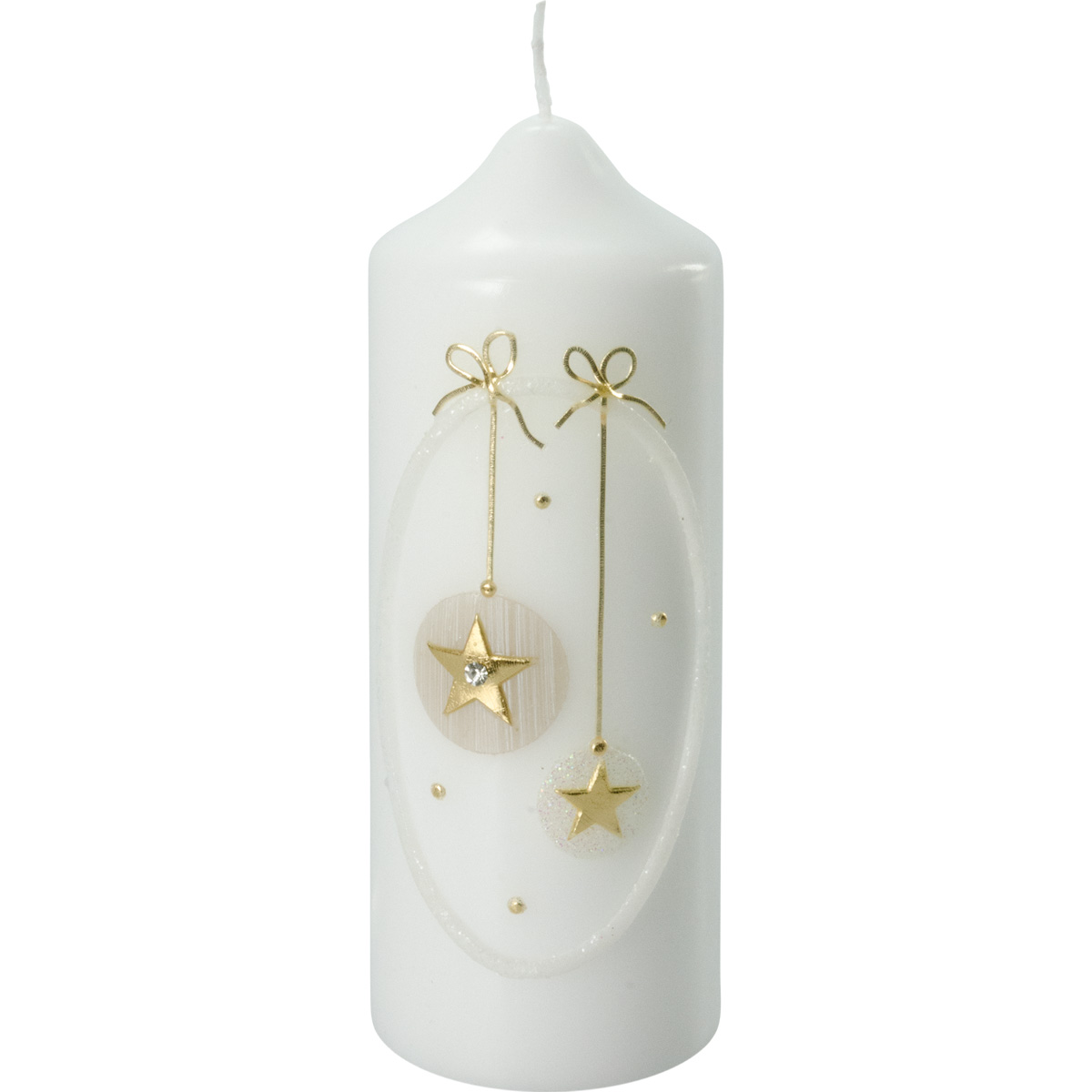 Weihnachtskerze, 2740, 165x60, weiß, 2 Sterne, gold
