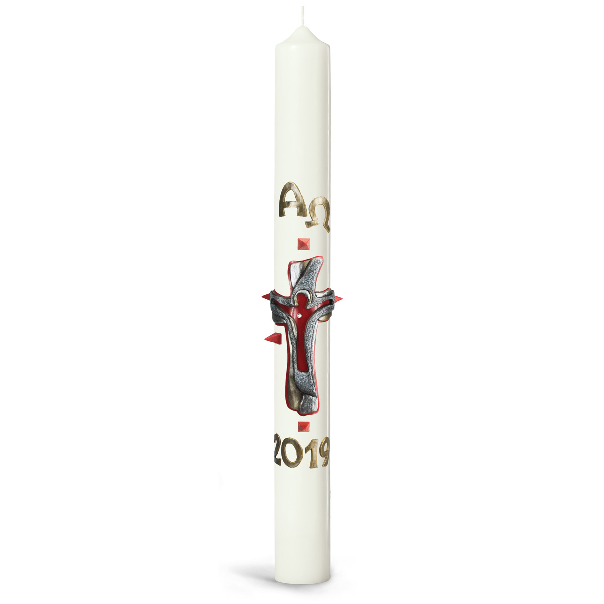 Osterkerze, 19.6006, Kreuz m. Korpus, rot, mit roten Nägeln