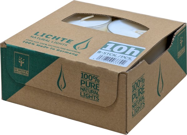 8 PURE Natural Lights, 10h, transp. Hülle, Ø54x26mm, Aktionspreis!